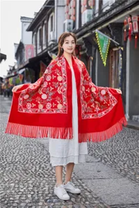 Ethnic embroidered imitation cashmere scarf winter warm tassel shawl for women travel
