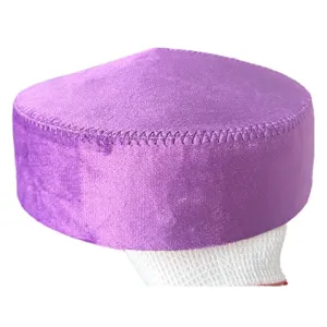 Purple Ethnic Style Round Hat Kazak Traditional Velvet Skull Cap Main Product View Display