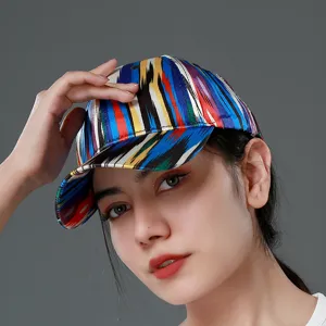 Ethnic style colorful striped baseball cap for women, perfect for summer sun protection.