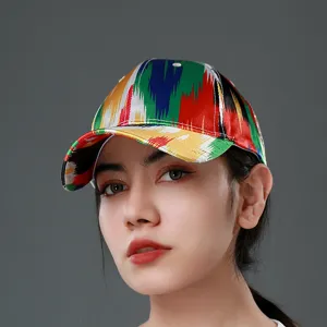 Colorful ikat printed baseball cap for women, ethnic style summer sun protection hat.
