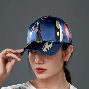 Ethnic style silk baseball cap with unique traditional patterns for women sun protection.