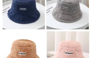 Chapeau seau en laine d'agneau pour femmes hiver chaud epais duveteux bob peluche casquette