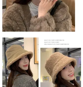 Winter women's plush fleece bucket hat corduroy double sided wearable warm hat stylish