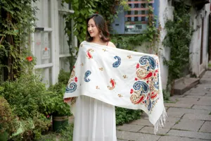 Autumn winter ethnic style paisley embroidered cashmere scarf warm fringe shawl women