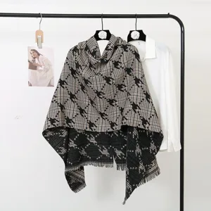 Autumn winter imitation cashmere fringe shawl, classic plaid pattern warm long scarf for women.