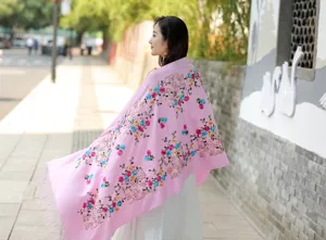 Women embroidered cashmere scarf autumn winter warm versatile ethnic style floral shawl