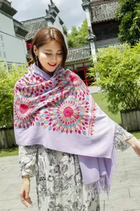Autumn winter warm imitation cashmere scarf women ethnic style floral embroidered tassel shawl