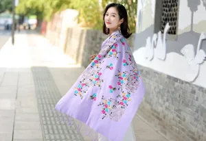Women Winter Cashmere Scarf Floral Embroidered Shawl Ethnic Warm Tassel Wrap Scarf