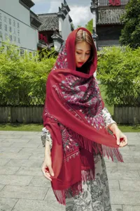 Autumn winter women cashmere feel tassel scarf ethnic style sunflower embroidery warm shawl