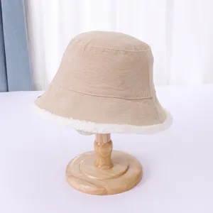 Corduroy lamb wool bucket hat for women, autumn winter warm basin hat, casual stylish cap.