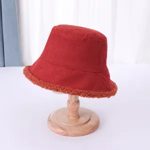 Women corduroy bucket hat winter warm sherpa brim fashion casual outdoor basin hat