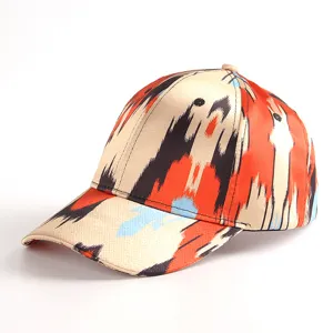 Ethnic style women baseball cap with vibrant ikat print, casual sun protection sun hat.