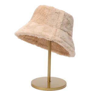 Einfarbiger Kunstkaninchenfell Fischerhut für Erwachsene, weicher warmer Plüschhut.