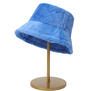 Blauer Plüsch Kunstfell Fischerhut für den Winter, stylischer warmer Basin Hut für Herren.