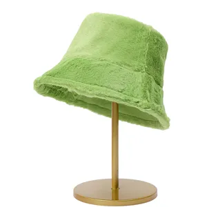 Grüner Anglerhut aus Kunstkaninchenfell für Erwachsene, weiche Winter-Mütze in Unifarbe neu.
