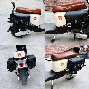 Details van zwarte lederen motorfiets zadel tas, waterdichte e-bikezijkant opbergtas.