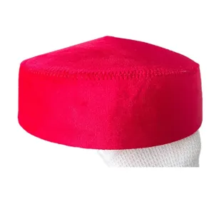 Red ethnic flat top hat women traditional dance cap Kazakh style headwear apparel item