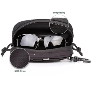 Tactical sunglasses hard shell case with 1000D nylon and soft padding for outdoor sports.