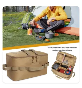 Sac de rangement tactique de camping kaki portable et très résistant pour réchaud