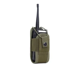 Tactical MOLLE Walkie Talkie Pouch Detail View Military Radio Holder Green Nylon