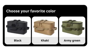 Vue détaillée du sac de rangement de camping portable, organisateur d'outils pliable.