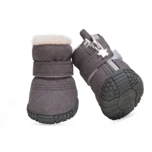 Botas de nieve para perros invierno cálidas zapatos mascota suela goma felpa gris