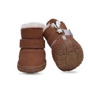 Botas de nieve cálidas de invierno para perros con forro de felpa y suela de goma antideslizante