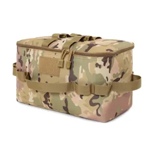 Sac de rangement tactique camouflage pour camping, organisateur d'outils pliable et portable.