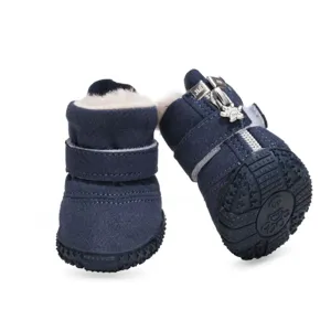 Botas de nieve para perro azul con forro de felpa cálido y suela de goma antideslizante.