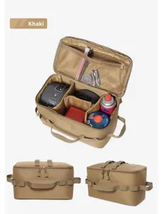 Sac de rangement de camping en plein air kaki avec grande capacité et compartiments.