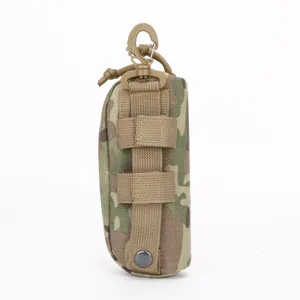 Camouflage tactical glasses case detail, durable nylon hard-shell construction with molle system.