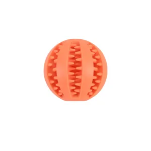 Orange pet dog chew toy teething ball for interactive playing and dental cleaning main view.