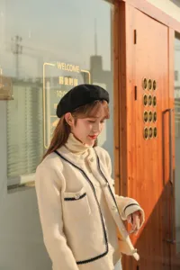 Damen einfarbig Wolle Baret Hut Herbst Winter warm koreanische Mode stilvoll Pumpen Mütze