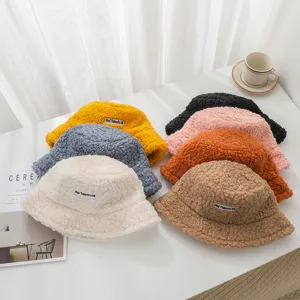 Chapeau de pêcheur en peluche d'hiver pour femmes, style coréen, chaud et épais en laine d'agneau.