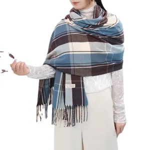 Winter warm thick imitation cashmere plaid tassel scarf women fashion shawl wrap