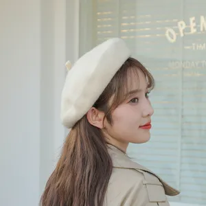 Damen einfarbige Wolle Beret Mütze Herbst Winter koreanischer Stil warme Mode Kürbis Mütze chic