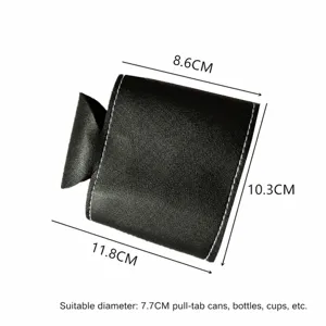 Detail des dimensions de l'etui de biere en cuir noir avec mesures pour l'exterieur.