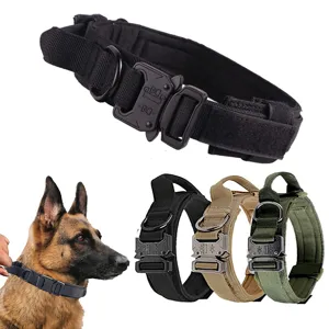 Tactical Dog Collar Heavy Duty Nylon K9 Training Pet Collar With Metal Buckle And Handle For Large Dogs