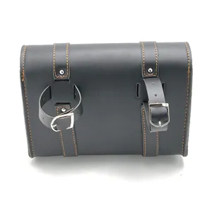 Schwarze Leder Motorrad Satteltasche Retro Seitenasche Werkzeugtasche Braune Naht
