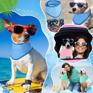 Cooling pet collar for dogs and cats, breathable mesh summer heat relief scarf for hot days.