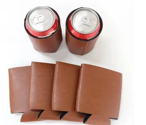 Ensemble de manchons de refroidisseur de canette en cuir marron, housse de bière extérieure.