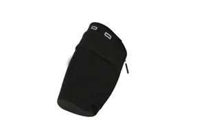 Detailed close-up view of the black sports armband, showing breathable fabric and zipper.