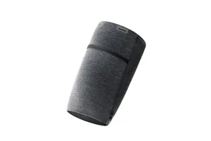 Grey sports running arm band detail view, breathable fitness phone pouch with size S tag.