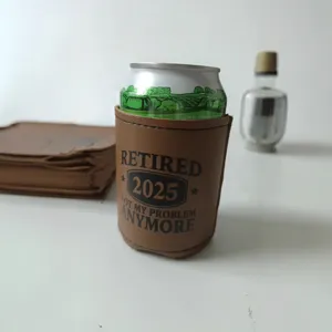 Housse en cuir pour canette de bière cadeau retraite drôle support de boissons fête