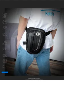 Waterproof motorcycle leg bag with carbon fiber texture, perfect for outdoor riding and daily sports.