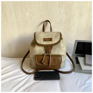 Retro Damen Rucksack beige PU Leder schicke Freizeit Tasche eleganter Schulterrucksack
