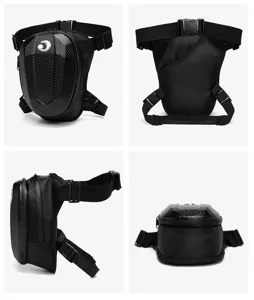 Waterproof motorcycle drop leg bag with carbon fiber hard shell, tactical riding pack for sports.