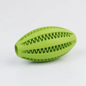 Durable dog chew toy, interactive teething football toy for puppy cleaning teeth, green