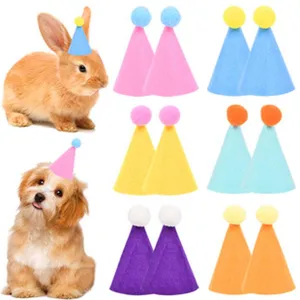 Cappelli di compleanno in feltro colorato per animali, simpatici accessori per cani e gatti.