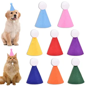 Set cappello compleanno per animali domestici, feltro conico con pon pon per cani e gatti.